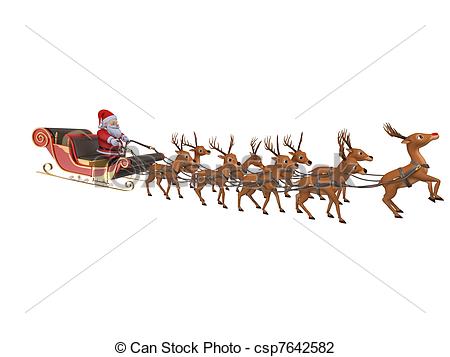 450x357 3d Rendered Illustration Of Santa With His Sleigh Clip Art