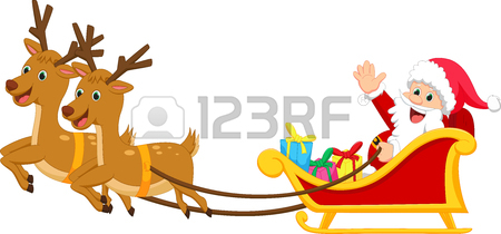 450x210 Isolated Santa Claus With Gift Bag And Reindeer Sled Christmas