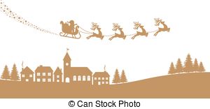 300x156 Santa Sleigh Reindeer Red Silhouette Vector Clipart