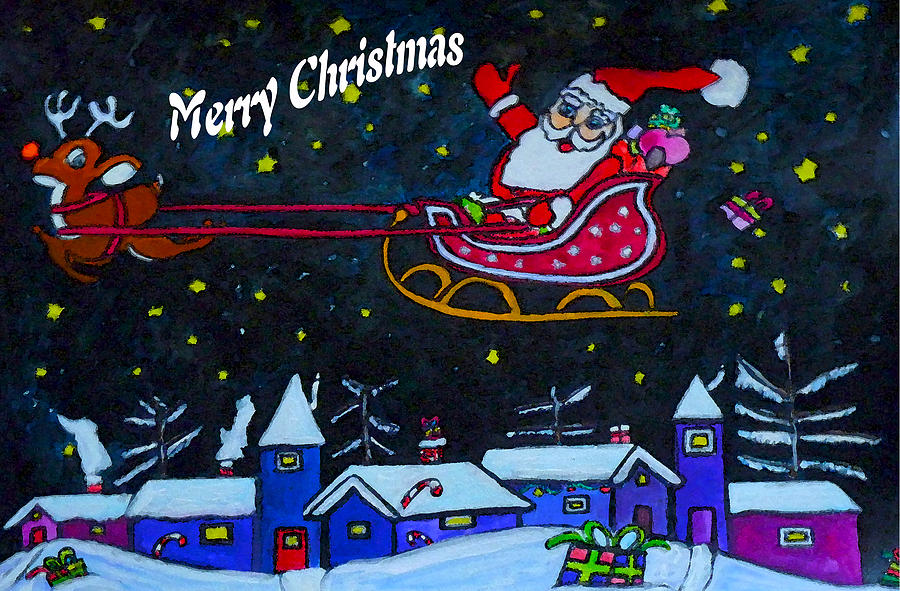 900x591 Santas Sleigh Ride Drawing By Monica Engeler