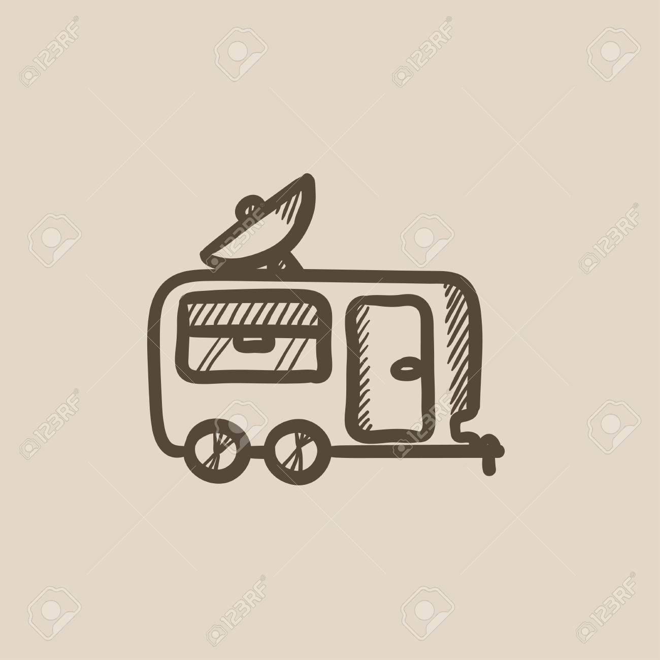 1300x1300 Caravan With Satellite Dish Vector Sketch Icon Isolated