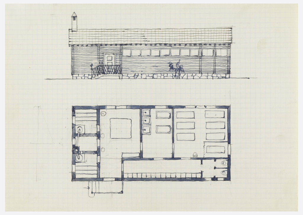 1024x727 Drawing, Sauna Skizzen [Sauna Sketches Elevation And Floor
