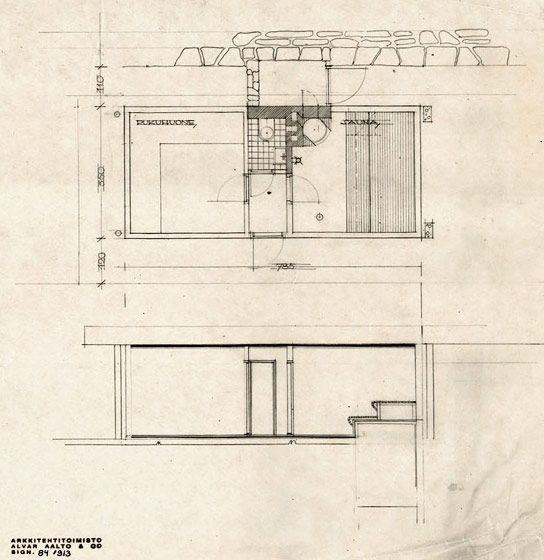544x560 Villa Mairea 1938 39. (Sauna Interior) Drawings