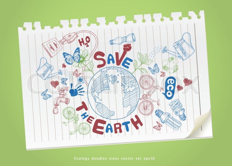 800x572 Save The Earth Concept Drawing On Paper. Ecology Doodles Icons