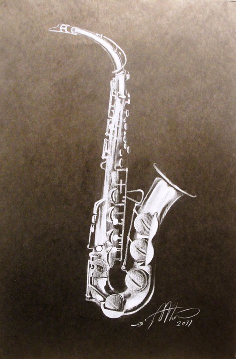 475x720 Saxophone (White Pencil Black Paper) By Adrianmoraru
