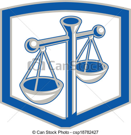 450x464 Scales Of Justice Shield Retro. Illustration Of Weighing Vector
