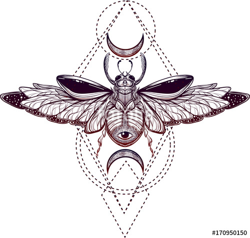 500x477 Beetle Bug Tattoo Drawing. Scarab Bug Illustration Stock Image
