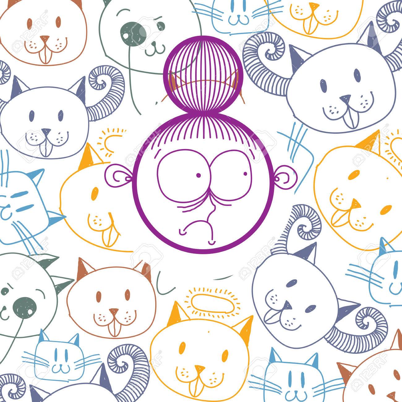 1300x1300 Vector Graphic Colorful Drawing Of Personality Face, Scared Female