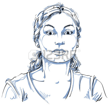 450x450 Vector Portrait Of Scared Woman, Illustration Of Amazed
