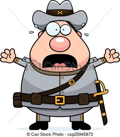 412x470 Scared Cartoon Confederate Soldier. A Cartoon Illustration