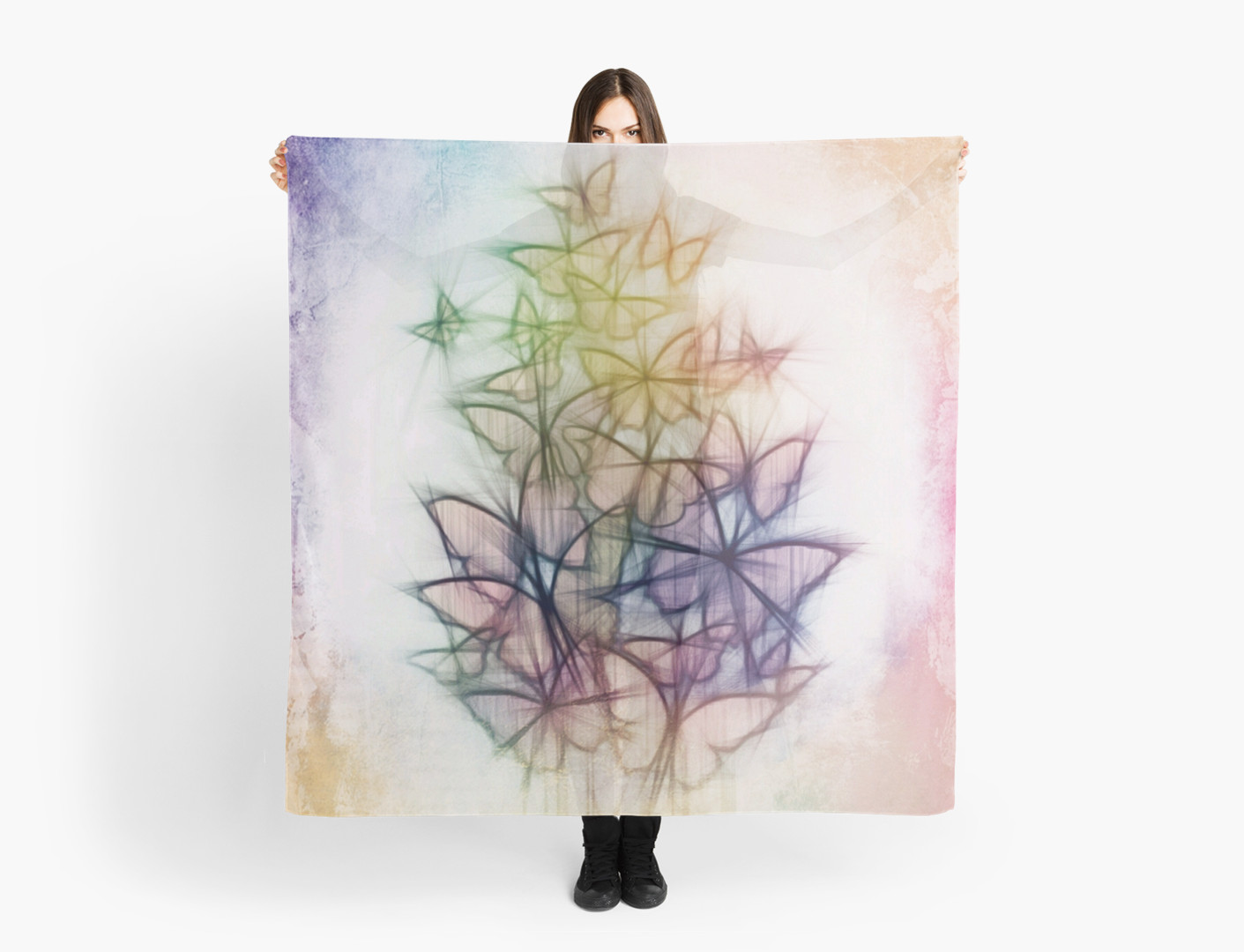 1411x1080 Rainbow Colored Butterfly Sketch Drawing Scarves By Alondra