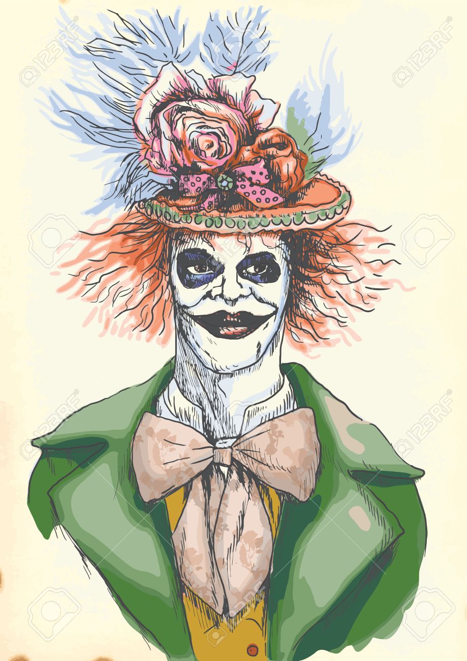 919x1300 Portrait Of An Undead Zombie, Scary Clown , Hand Drawing Royalty