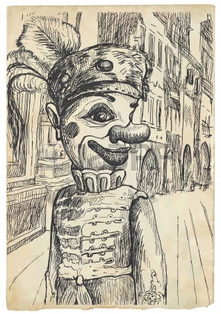 318x450 Portrait Of An Undead Zombie, Scary Clown , Hand Drawing Royalty