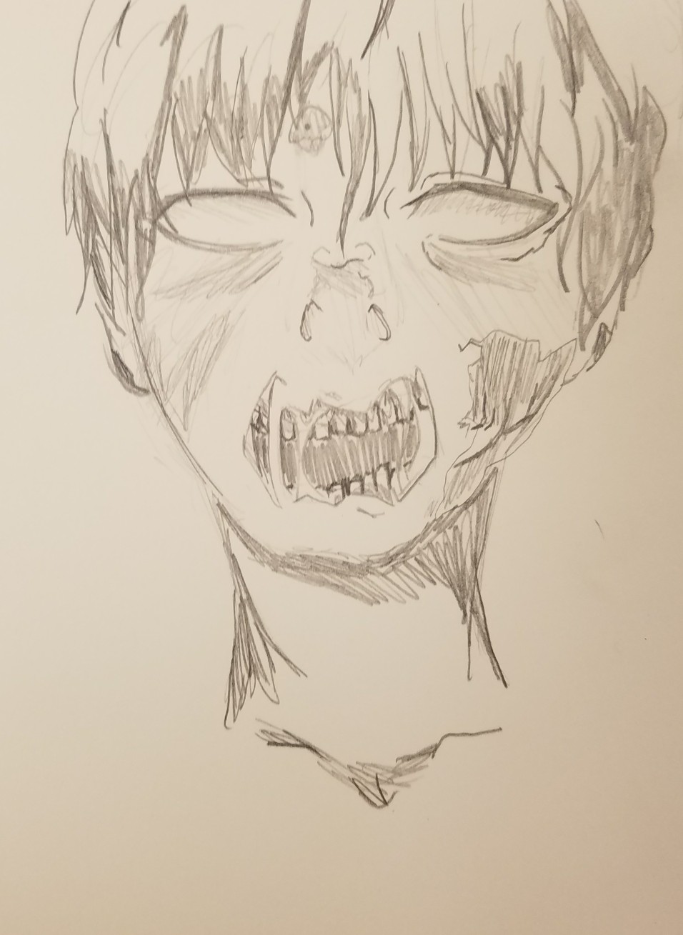 956x1309 Zombie Anime Drawing Cready Scary Black And White Saliva White