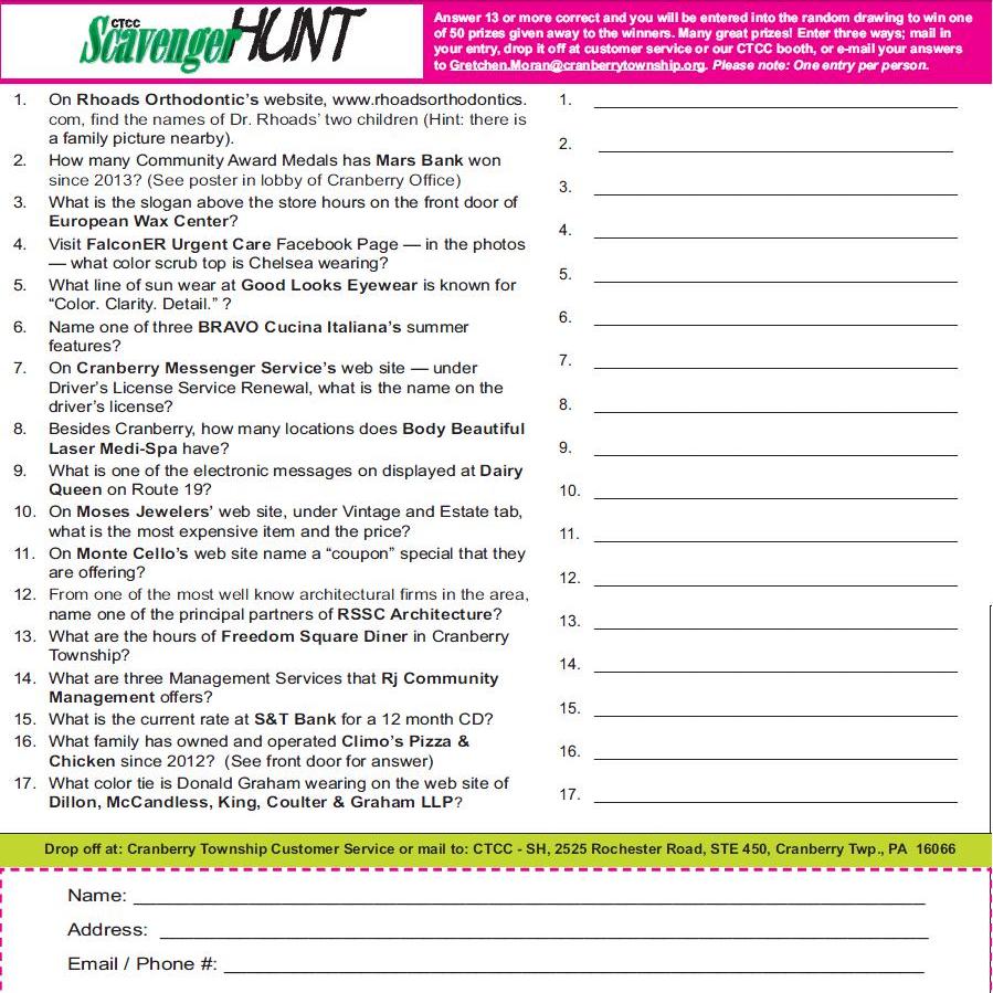 899x899 Scavenger Hunt Cranberry Township Community Chest