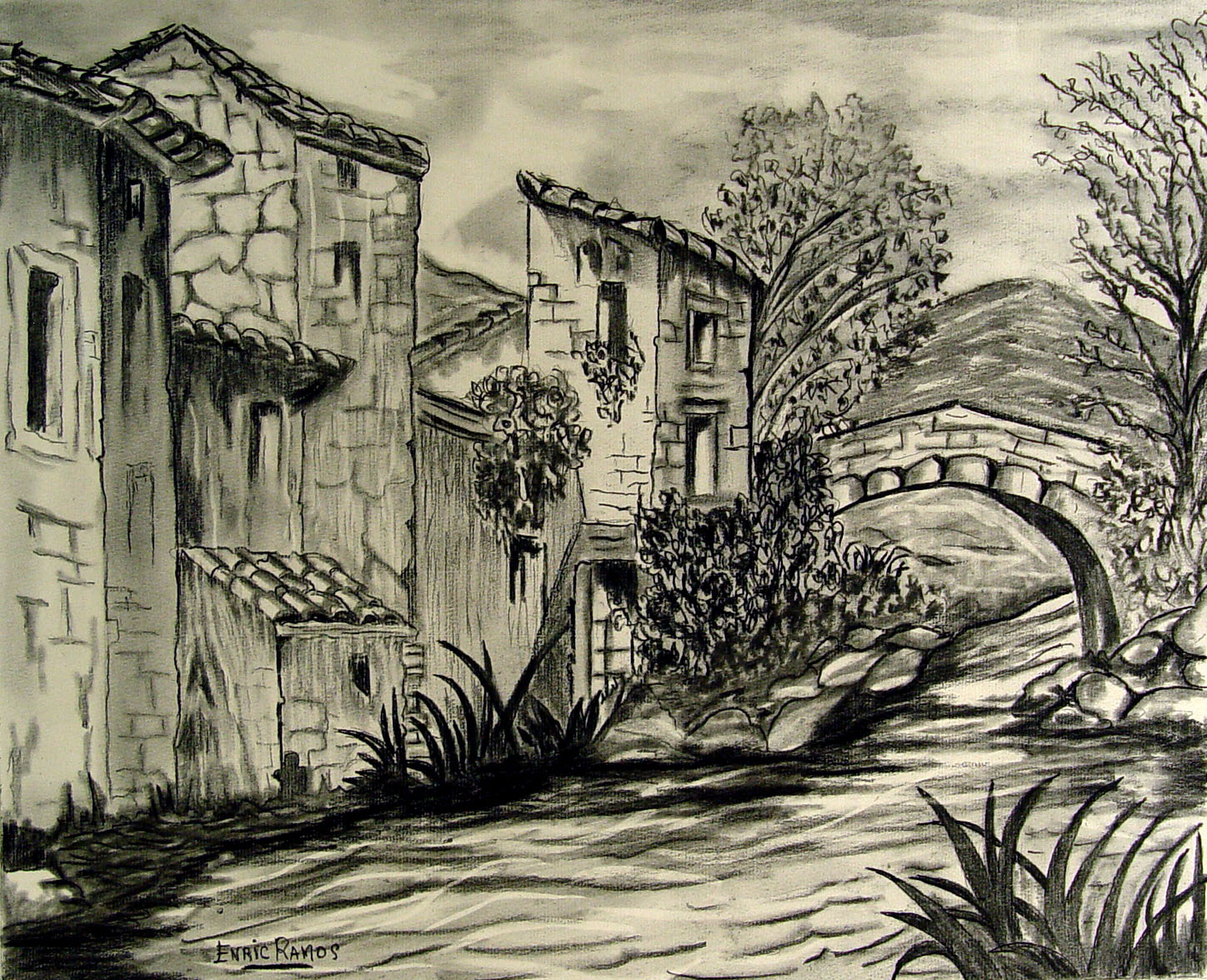 1448x1176 Spanish Street Scene Drawing Omero Home