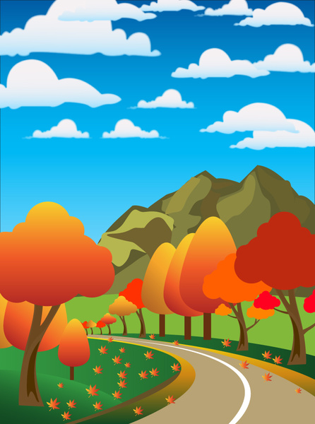 446x600 Autumn Scenery Drawing Illustration With Cartoon Style Free Vector