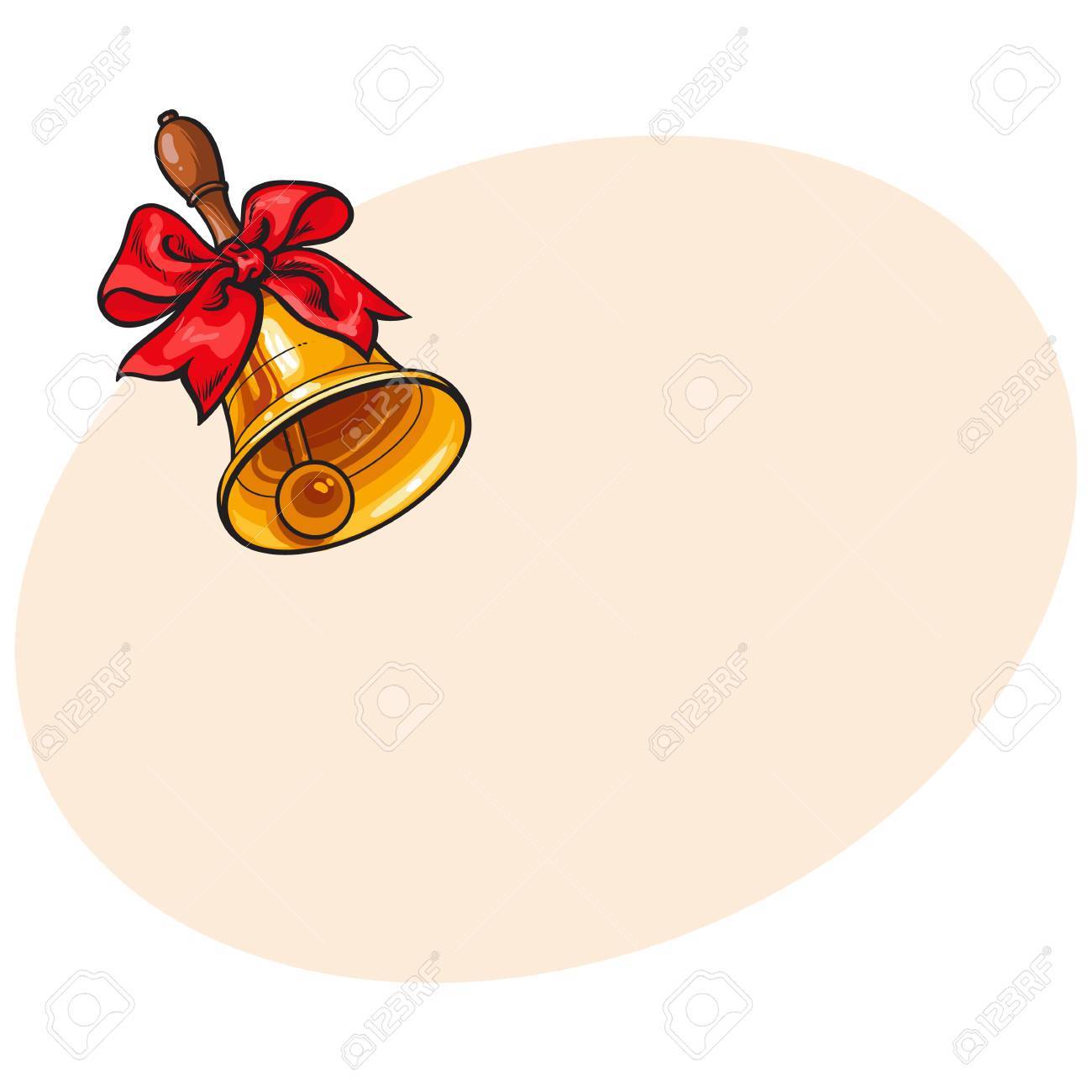 1300x1300 Traditional Golden School Bell With Red Ribbon, Hand Drawn Sketch