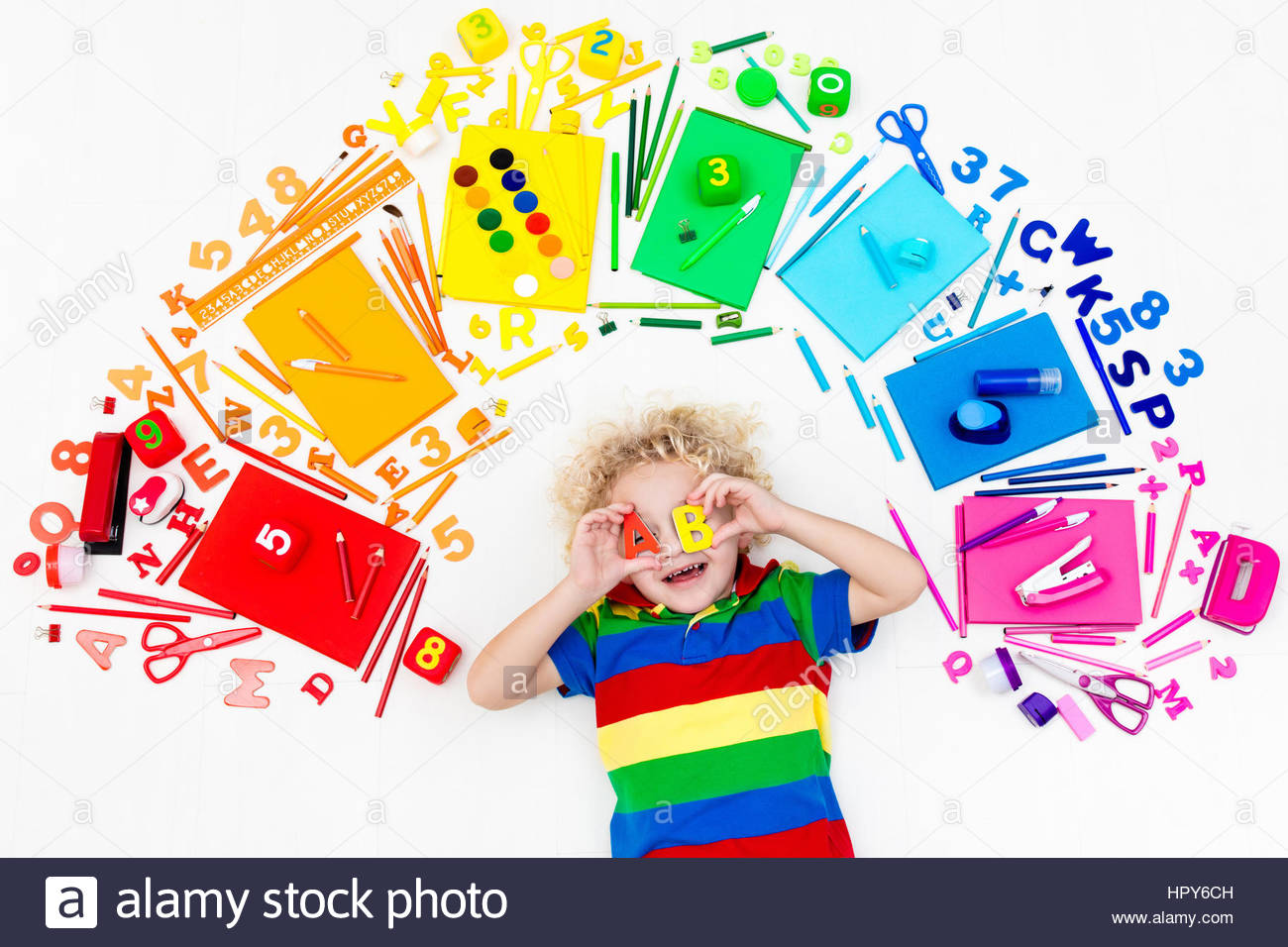 1300x956 Little Boy With School Supplies, Books, Drawing And Painting Tools