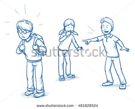 450x363 Group Of Three Children With School Boy Being Bullied. Hand Drawn