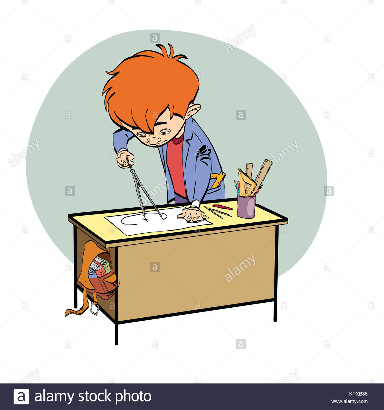 1300x1390 Schoolboy Boy Drawing Lesson Designer Engineer Stock Photo