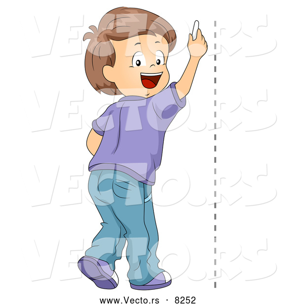 600x620 Vector Of A Happy School Boy Drawing A Vertical Line On A Wall By