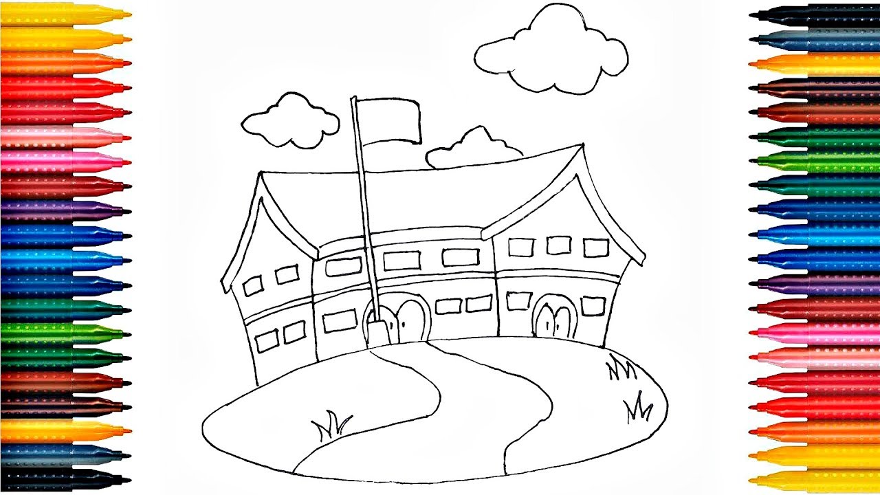 1280x720 How To Draw School Building Drawing School Building And Painting