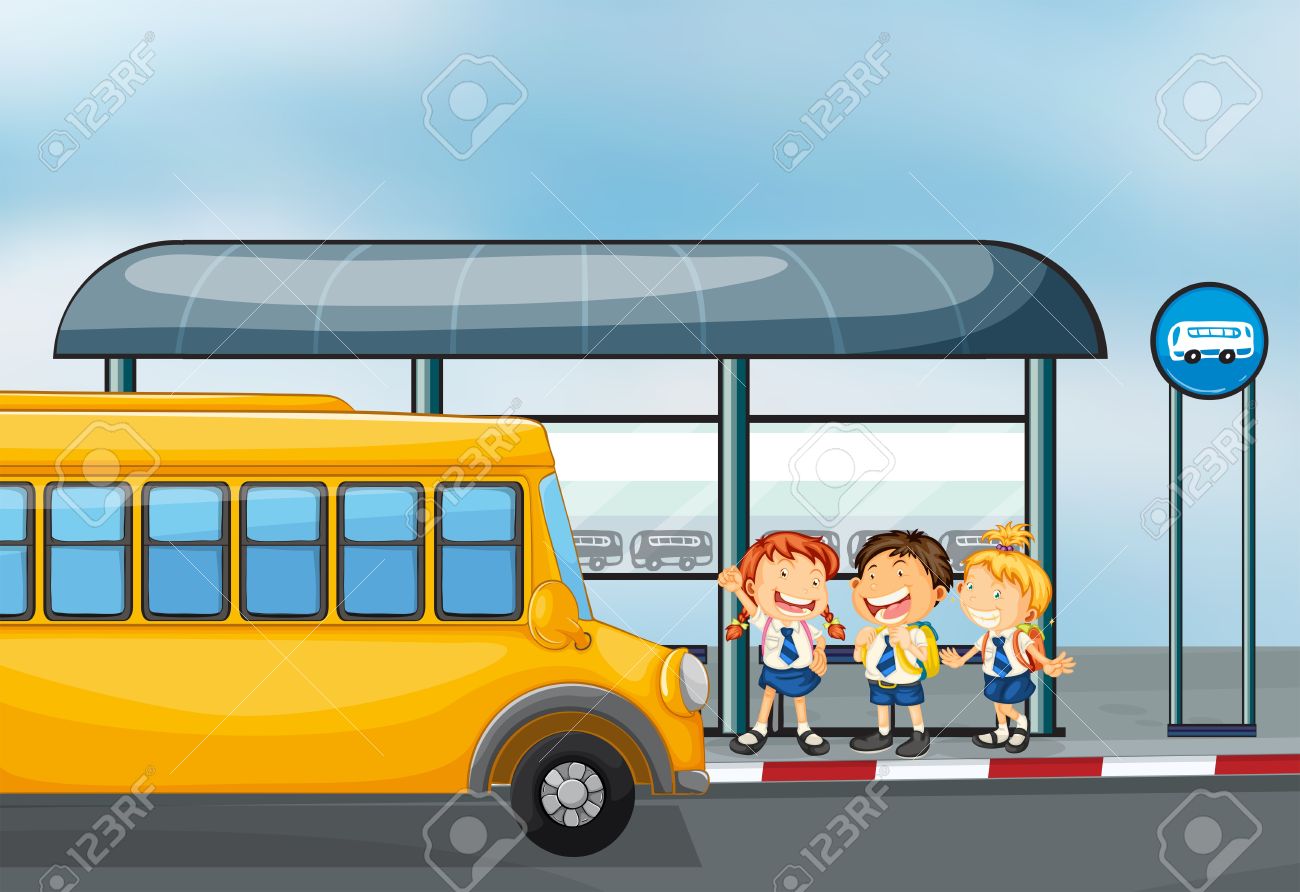 1300x892 Illustration Of A Yellow School Bus And The Three Kids Royalty