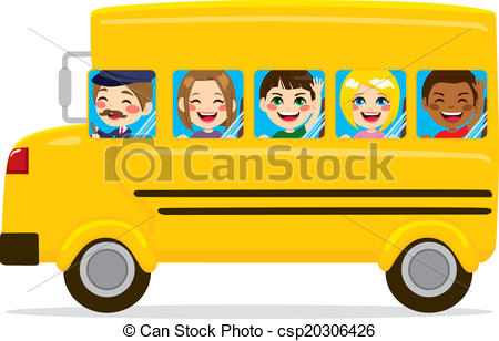 450x308 School Bus Kids. Illustration Of School Bus With Cute Happy