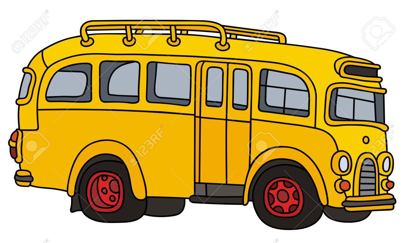 1300x779 Hand Drawing Of A Funny Old School Bus Royalty Free Klipartlar