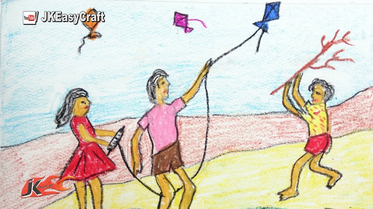 1280x720 Children Flying Kites Memory Drawing How To Draw School