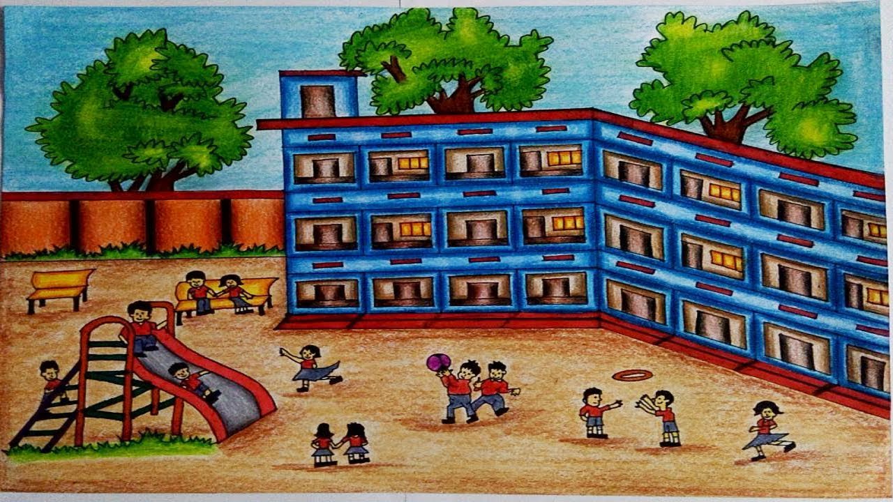 1280x720 How To Draw A School Scene Step By Step (Very Easy) School