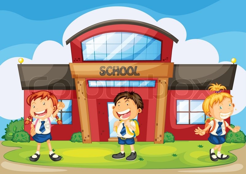 800x566 Kids Infront Of School Stock Vector Colourbox