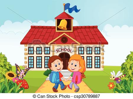 450x335 Vector Illustration Of Happy Little Kids Going To School Vector