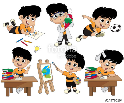 500x417 Back To School.a Cute Kid Drawing A Picture,doing Experiments
