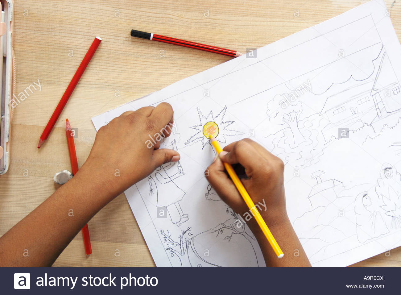 1300x956 School Kid Drawing On A Chart Stock Photo 12421849