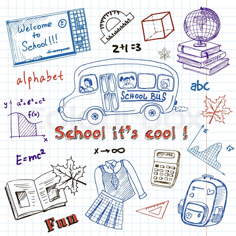 800x800 Set Of School Drawings On Chalkboard. Sketches. Hand Drawing. Used