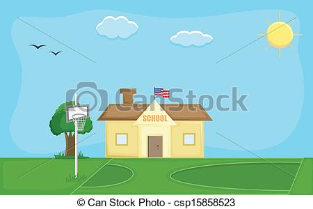 450x300 School House Vector Background. Drawing Art Of School House