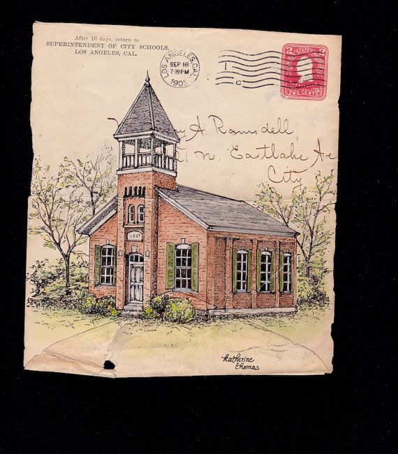 570x650 Schoolhouse Drawing On Antique Envelope Art Architecture