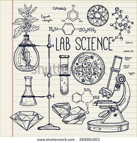 450x470 Hand Drawn Vintage Laboratory Icons Sketch. Vector Illustration