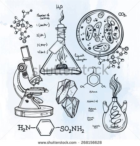 450x470 Hand Drawn Science Vintage Laboratory Icons Sketch. Vector