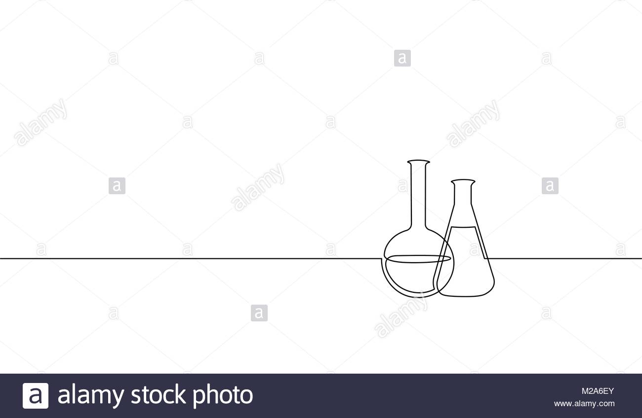 1300x848 Single Continuous Line Art Chemical Science Flask. Scientific