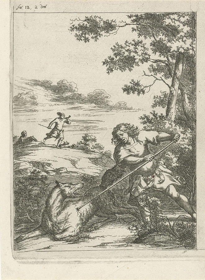 660x900 Fercard King Of Scotland Kills A Wolf, Arnold Houbraken Drawing By