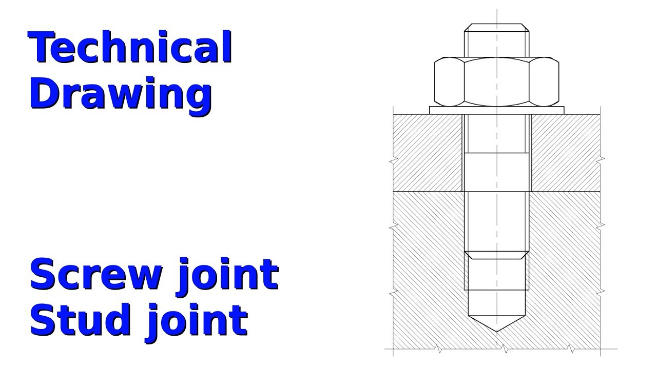 1280x720 Screw And Stud Joint (Technical Drawing, Librecad 2.2)