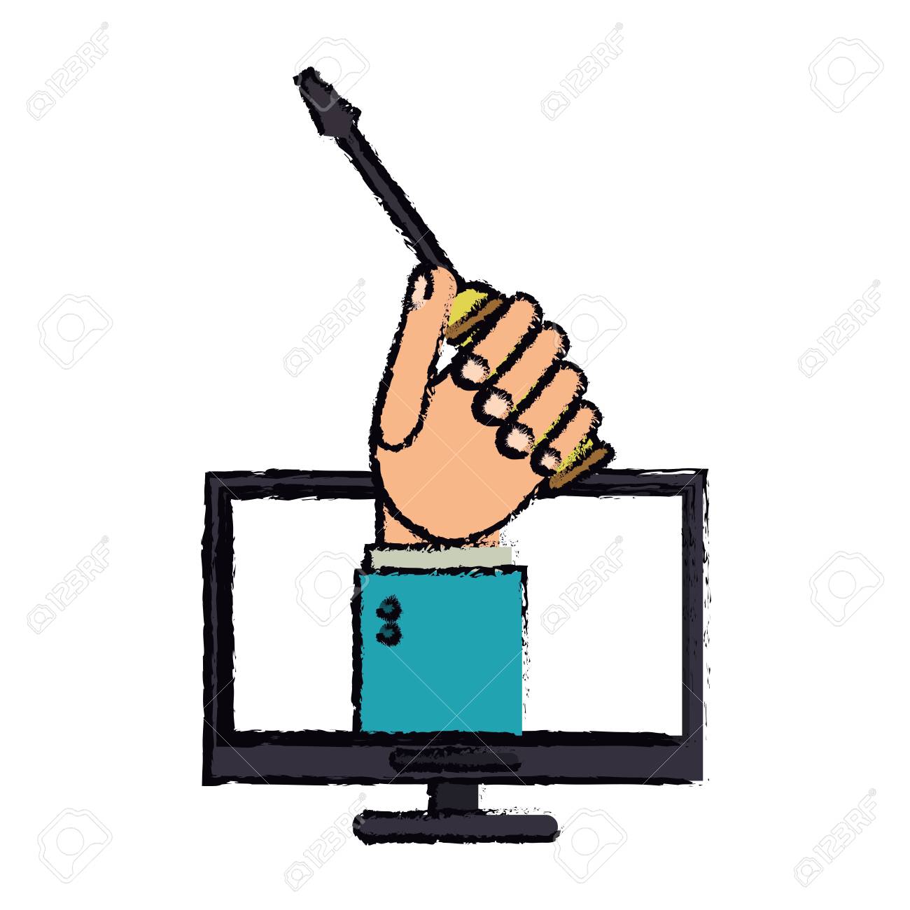 1300x1300 Drawing Computer Hand Holds Screwdriver Under Construction Sign