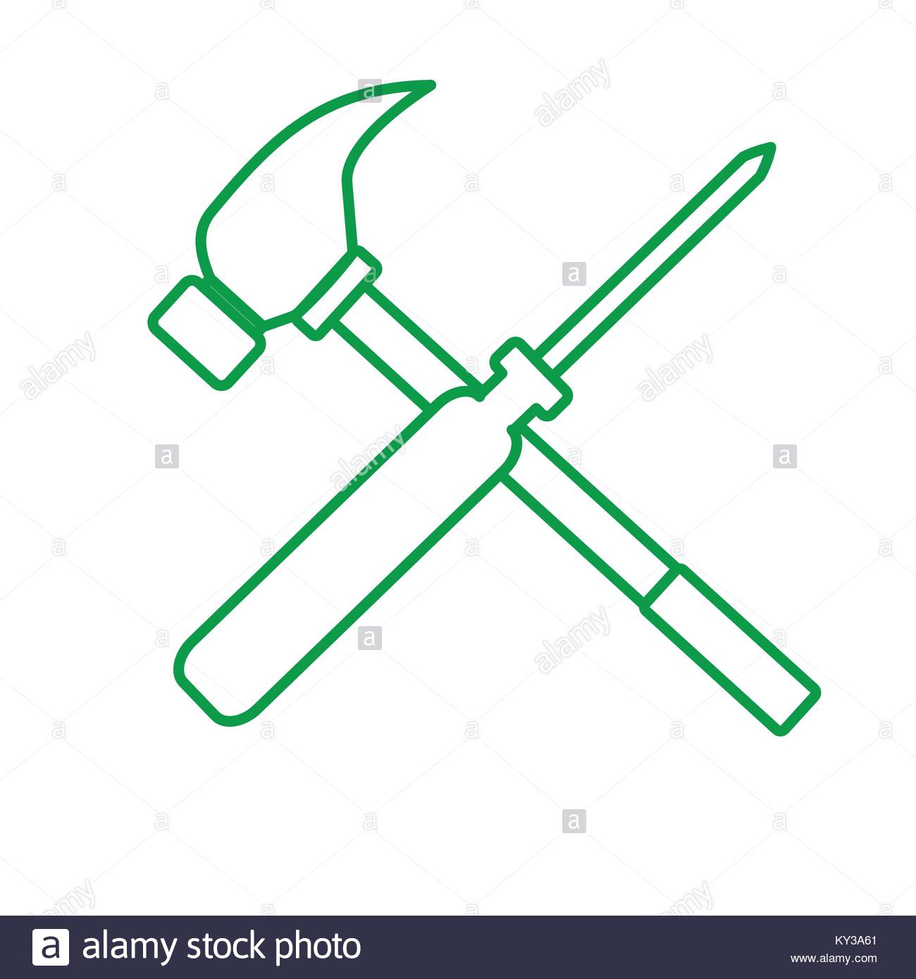 1300x1390 Outline Screwdriver Hammer Cross Drawing Vector Illustration