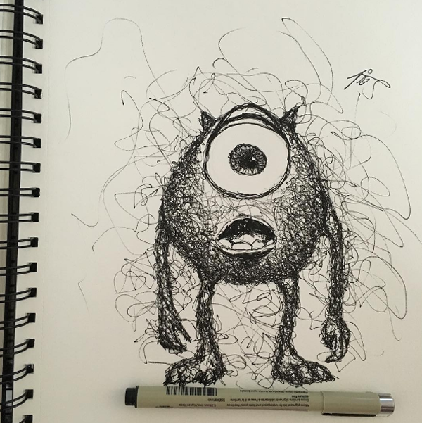 600x601 Artist Creates Beautiful And Accurate Scribble Drawings Of Disney