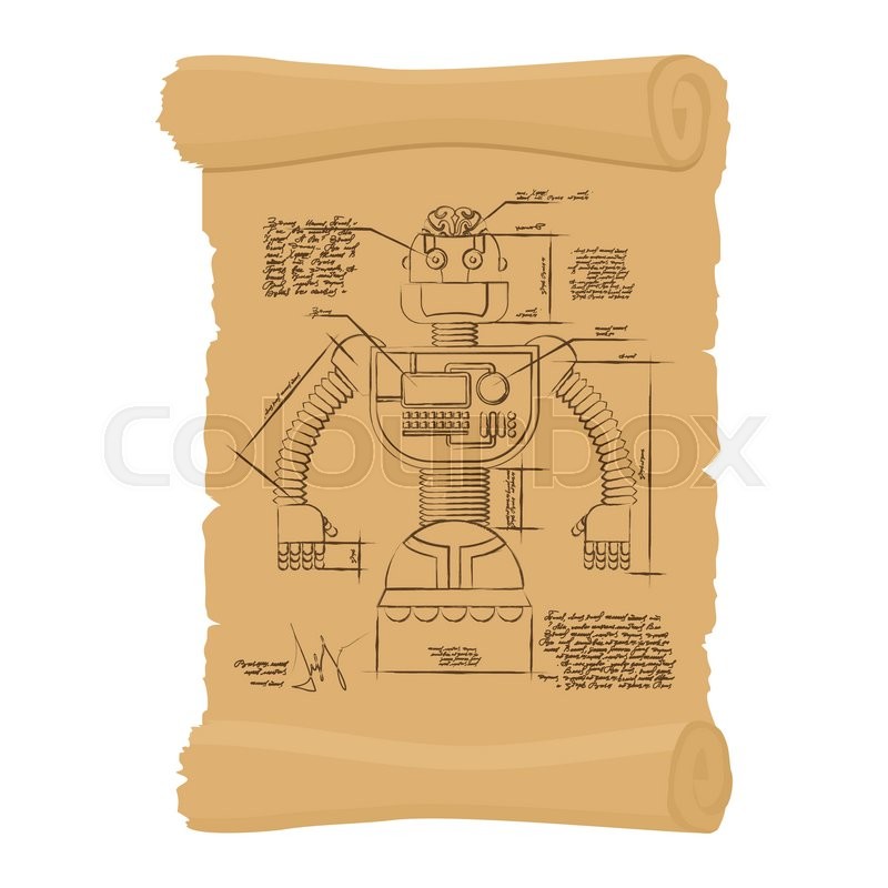 800x800 Old Drawing Robot On Scroll. Design Technological Devices