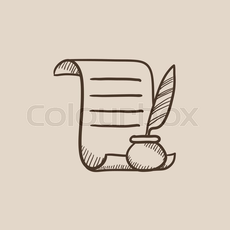800x800 Paper Scroll With Feather Pen Sketch Icon For Web, Mobile