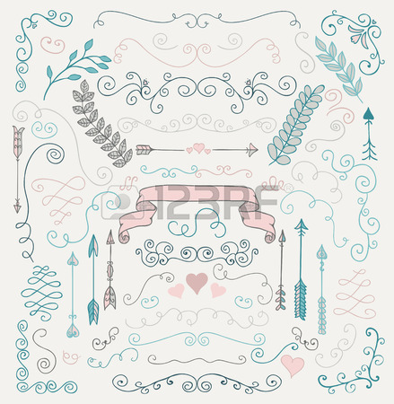 439x450 Vector Black Hand Sketched Rustic Floral Doodle Swirls, Branches